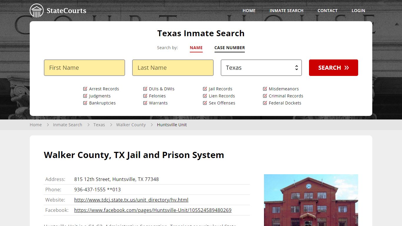 Huntsville Unit Inmate Records Search, Texas - StateCourts