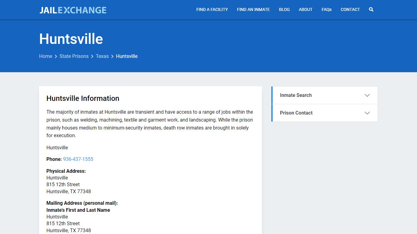 Huntsville Inmate Search, TX - Jail Exchange